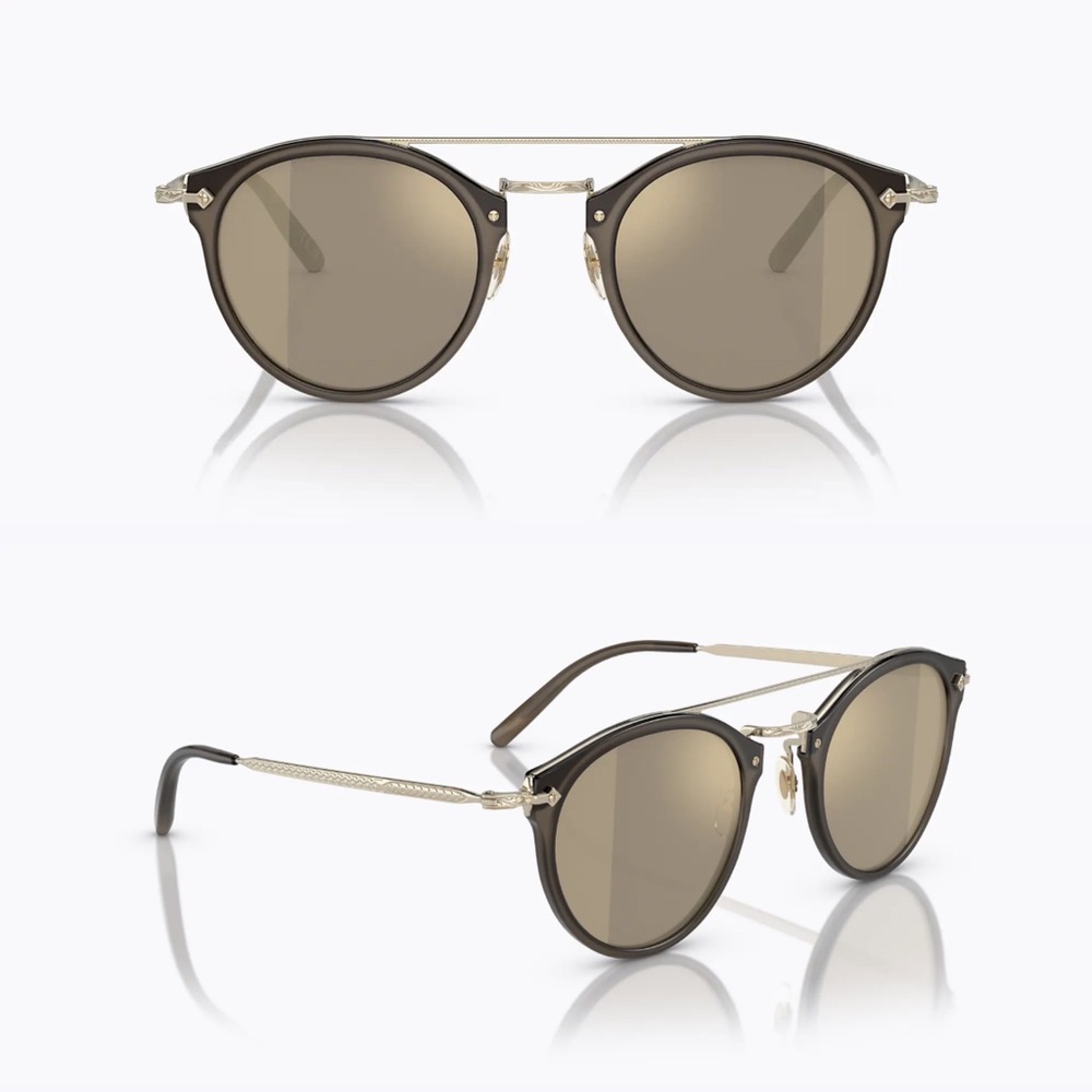 Oliver Peoples Brown and Gold Round Sunglasses